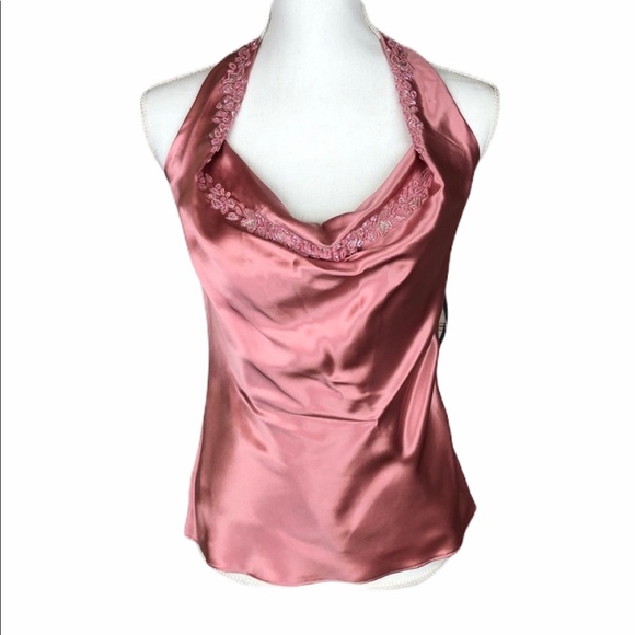 Laundry Size Small 100% Silk Halter Top Pink Embroidery NWT - Picture 1 of 9